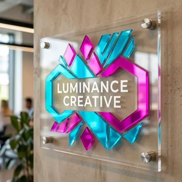 Glossy colorful laser-cut acrylic corporate signs and cutouts